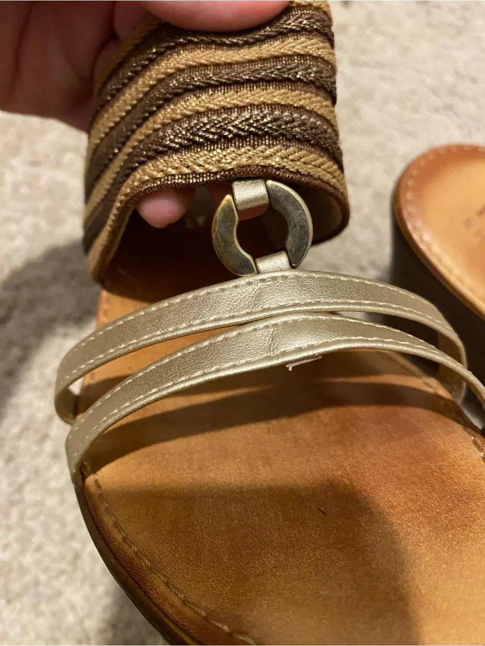 Italian Shoemakers Brown and Gold Woven wedges
